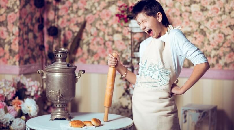 Person screaming while baking