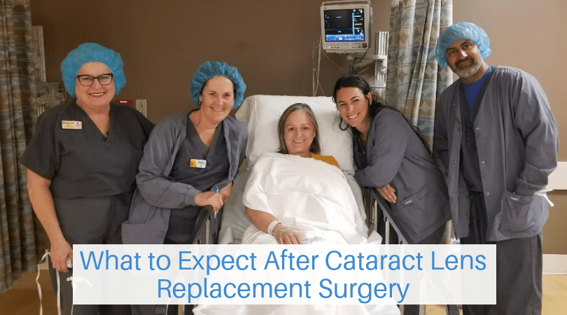 Fichte Endl & Elmer surgical staff smiling for the camera with a cataract patient